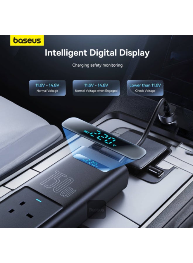 Baseus 150W 12V DC Smart Display Car Power Inverter Black 9 x 4.6 x 27 cm C00337606117-Z1 - Image 5